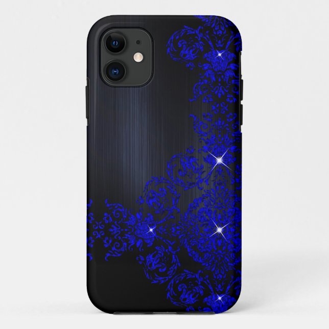 Deep Blue Ornate Damask Case-Mate iPhone Case (Back)
