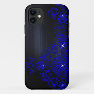 Deep Blue Ornate Damask iPhone 11 Case