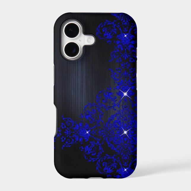 Deep Blue Ornate Damask Iphone Case (Back)