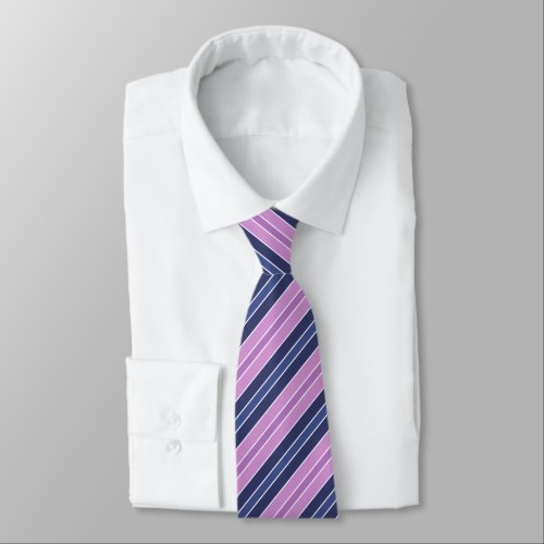 Deep Blue Pink Purple Multicolored Stripe Pattern Neck Tie
