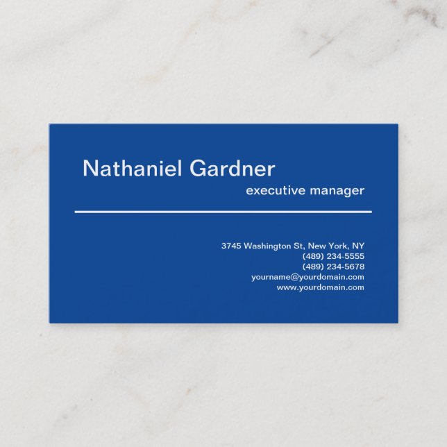 Deep Blue Plain Creative Modern Minimalist Business Card (Front)