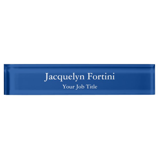Deep Blue Plain Elegant Modern Minimalist Desk Name Plate (Front)