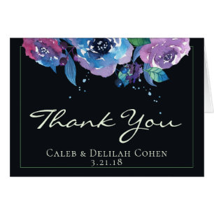Deep Blue Purple Moody Twilight Floral Wedding Cards