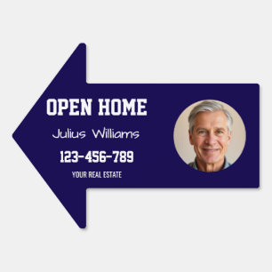 Deep Blue Real Estate Arrow Yard Sign