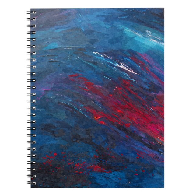 Deep Blue Red Abstract Wave Motion Notebook (Front)