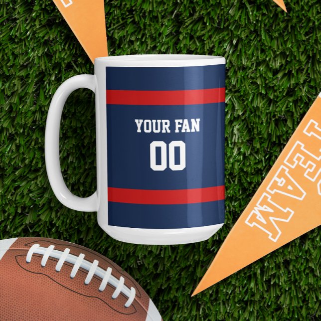 Deep Blue, Red & White Football Team Personalized Coffee Mug (Creator Uploaded)