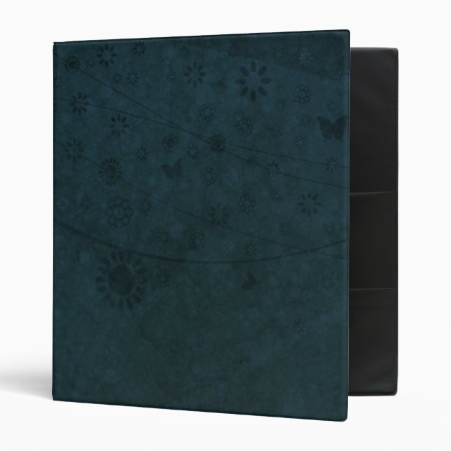 Deep Blue Retro Flowers and Butterflies Abstract 3 Ring Binder (Front/Inside)