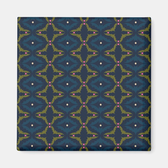 Deep Blue Retro Vintage Pattern  Magnet (Front)