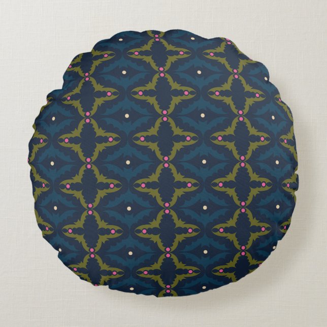 Deep Blue Retro Vintage Pattern  Round Pillow (Front)