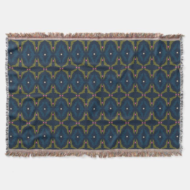Deep Blue Retro Vintage Pattern  Throw Blanket (Front)
