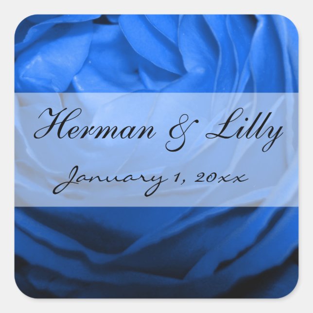 Deep Blue Rose Personalized Wedding Square Sticker (Front)
