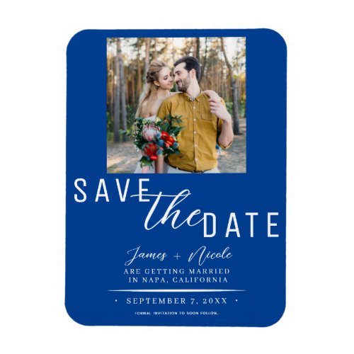 Deep Blue Save the Date Photo Wedding Magnet