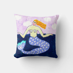 Deep Blue Sea Abstract Mermaid Art Throw Pillow