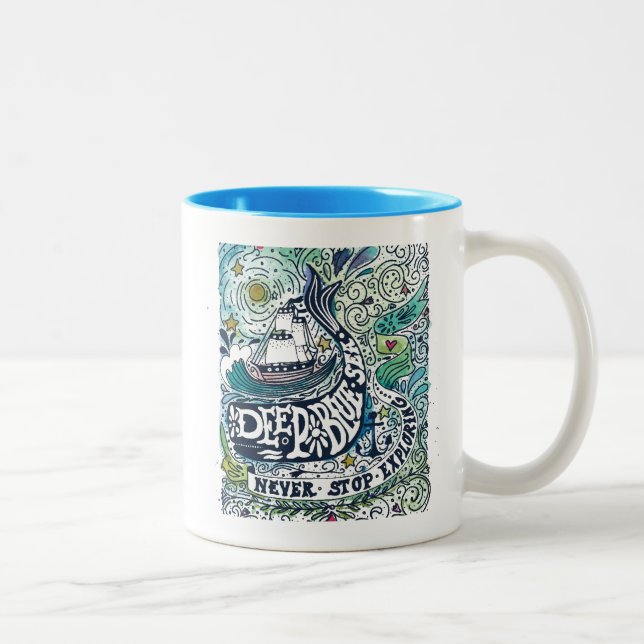 Deep Blue Sea |Never Stop Exploring Two-Tone Coffee Mug (Right)