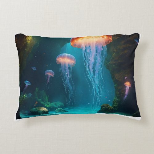 Deep Blue Sea Serenity Jellyfish Design Pillow Accent Pillow