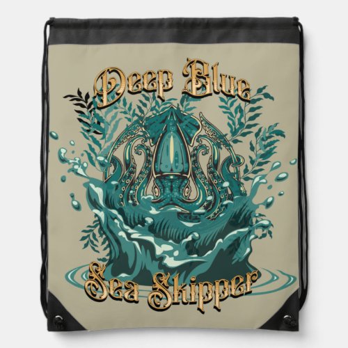 Deep Blue Sea Skipper Octopus Drawstring Bag