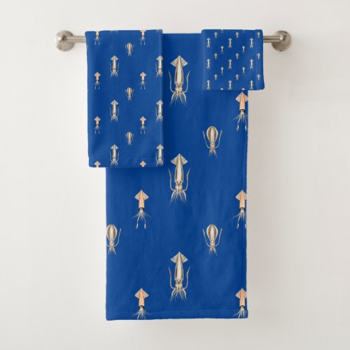 Deep Blue Sea Squid Pattern Bath Towel Set