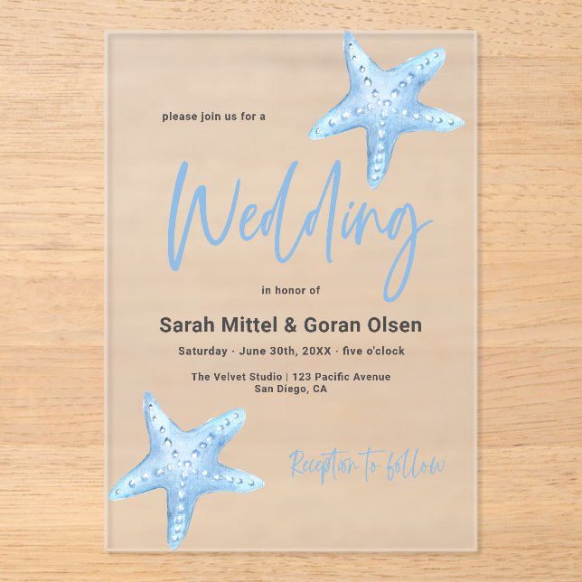 Deep Blue Sea Wedding  Acrylic Invitations (Front)