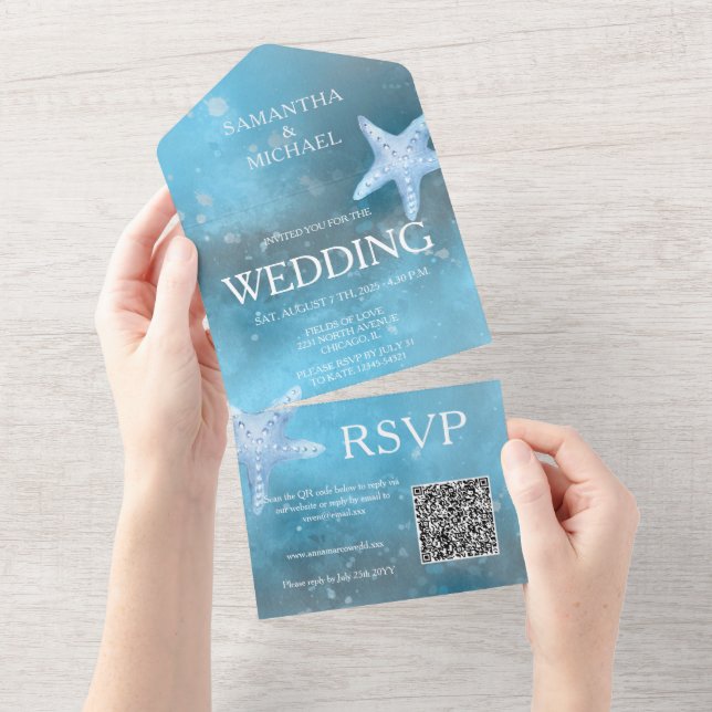 Deep Blue Sea Wedding  All In One Invitation (Tearaway)