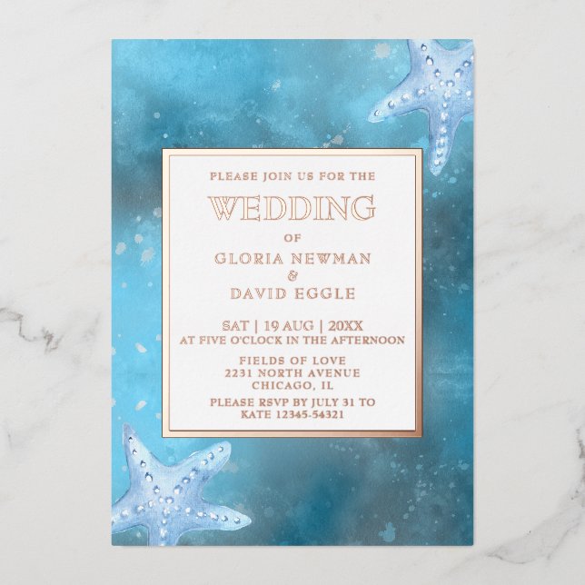 Deep Blue Sea Wedding Real Foil  Invitation (Front)