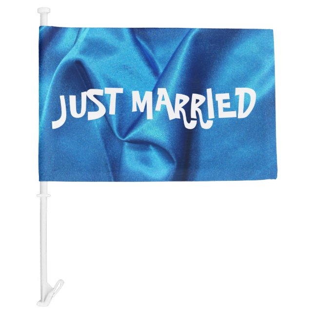 Deep Blue Silk Effect Wedding Car Flag (Front)