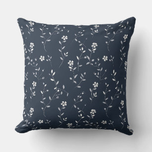 Deep Blue Simple Botanical Throw Pillow