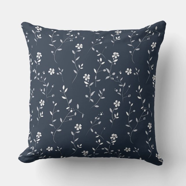 Deep Blue Simple Botanical Throw Pillow (Front)