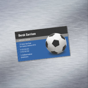 Deep Blue Soccer Coach Sport Instructor Business Card Magnet