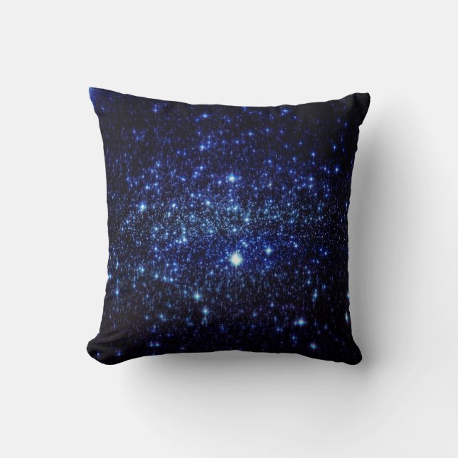 Deep Blue Sparkle Stars Throw Pillow (Front)