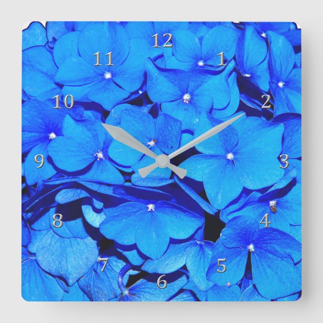 Deep Blue Spring Hydrangea Flowers Square Wall Clock (Front)