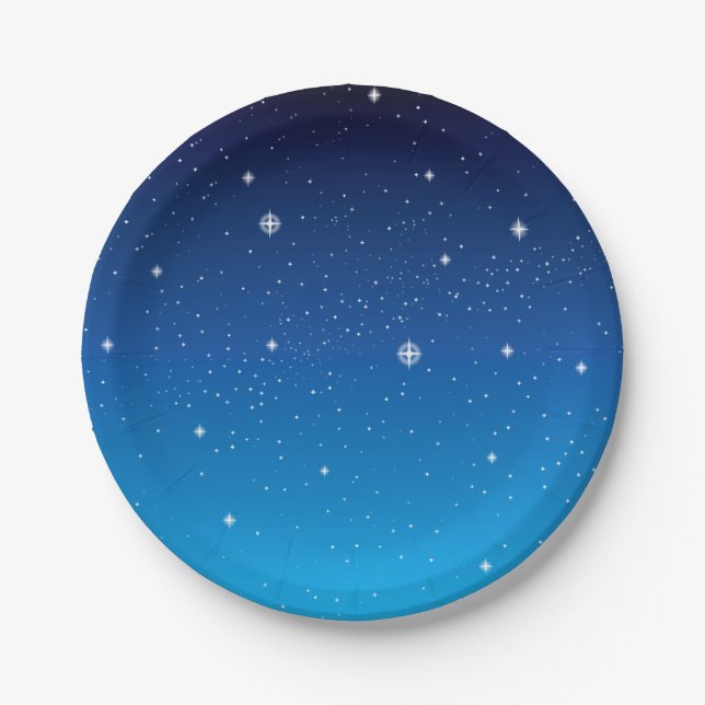 Deep Blue Starry Night Sky Paper Plates (Front)