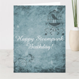 Deep Blue Steampunk Bird Cage Big Greeting Card