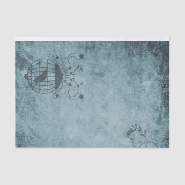 Deep Blue Steampunk Bird Cage Distressed Tissue Paper (Front)