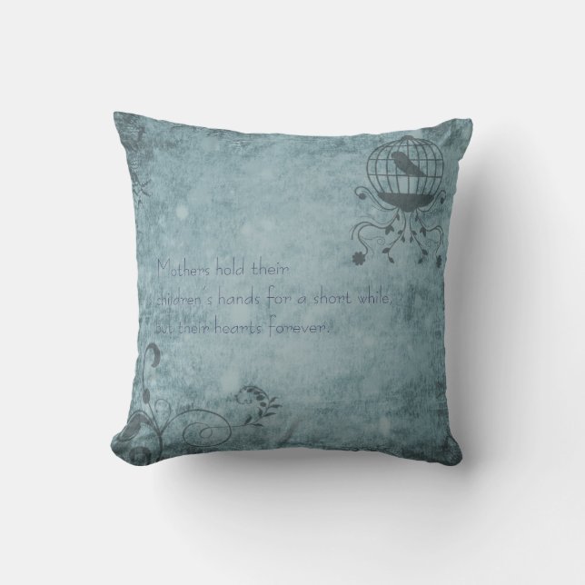 Deep Blue Steampunk Bird Cage Outdoor Pillow (Front)