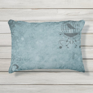 Deep Blue Steampunk Bird Cage Outdoor Pillow