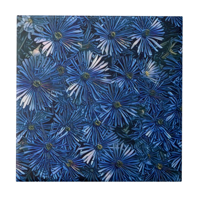 Deep Blue Stylized Flowers Ceramic Tile (Front)