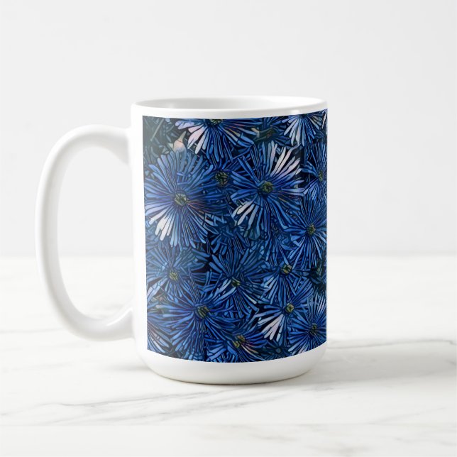 Deep Blue Stylized Flowers Tea / Coffee Mug (Left)