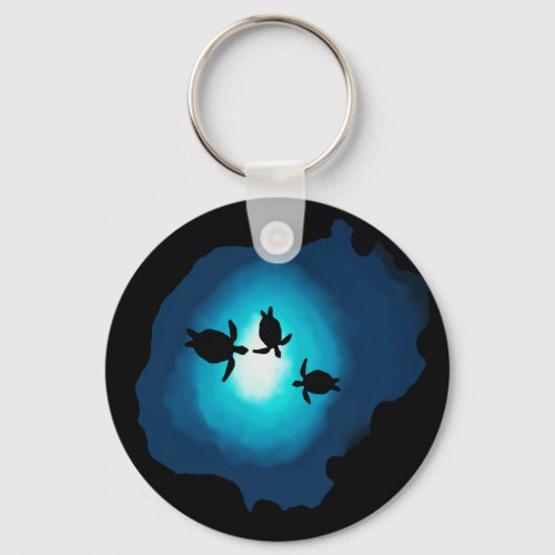 Deep Blue Swimming Turtles Keychain