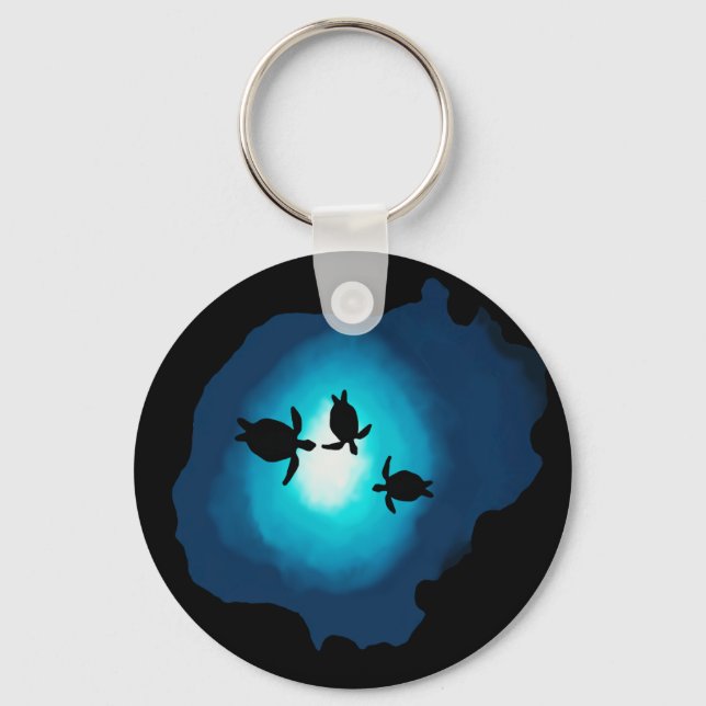 Deep Blue Swimming Turtles Keychain (Front)