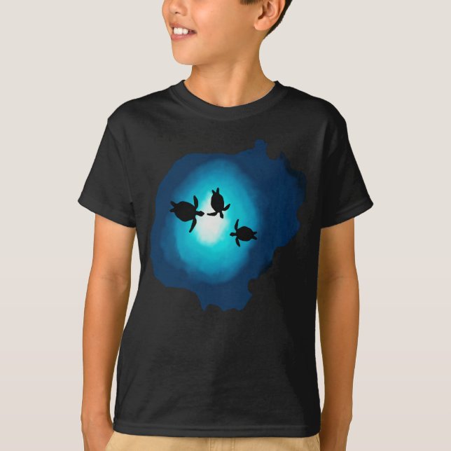 Deep Blue Swimming Turtles  T-Shirt (Front)