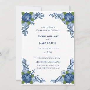 Deep Blue Thistle Scroll Scottish Wedding Invitati Invitation