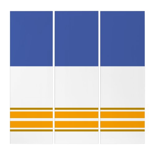 Deep Blue Top White Center Yellow Racing Stripes Triptych