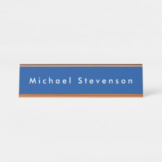 Deep Blue Trendy Modern Professional Desk Name Plate