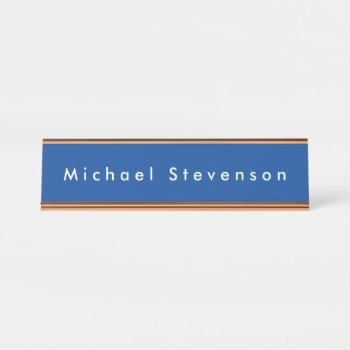 Deep Blue Trendy Modern Professional Desk Name Plate by made_in_atlantis at Zazzle