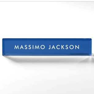 Deep Blue Trendy Modern Professional Desk Name Plate