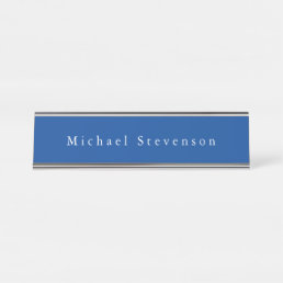 Deep Blue Trendy Modern Professional Desk Name Plate