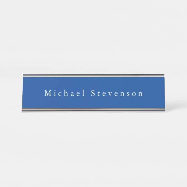 Deep Blue Trendy Modern Professional Desk Name Plate (Front)