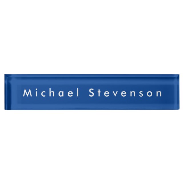 Deep Blue Trendy Modern Professional Desk Name Plate (Front)