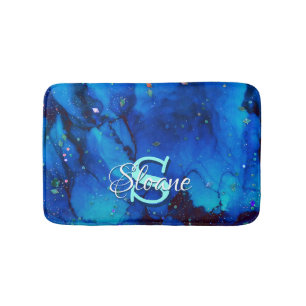 Deep Blue Underwater Alcohol Ink Painting Bath Mat