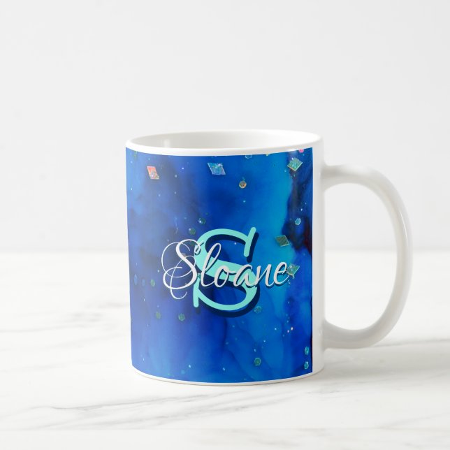 Deep Blue Underwater Alcohol Ink Painting Coffee Mug (Right)